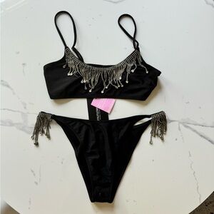 Rhinestone fringe bikini set